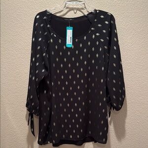 Papermoon Black 3/4 Sleeve Tie Front Blouse